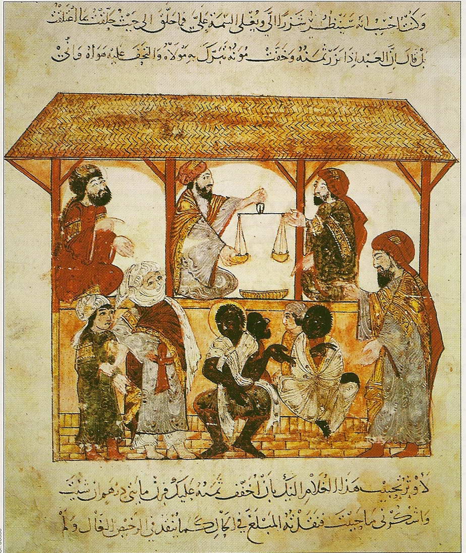 Le marché aux esclaves à Zbid, Yemen (manuscrit du 13e)
